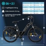 nakxus 26T1-PRO E-Bike 26 Zoll, 36V 18,2Ah Akku, 250W, 7-Gang, 90–130 km Reichweite, LCD-Display – Bild 5