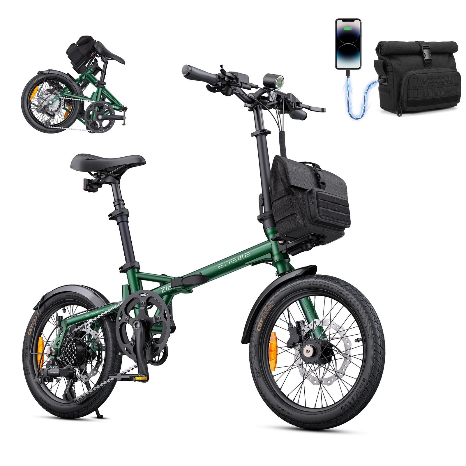 81fpxlYqccL ENGWE Zip Faltbares E-Bike, 16,9 kg leicht, bis 120 km Reichweite im PAS-Modus, kompaktes City-E-Bike – Bild 1